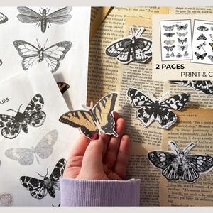 Afdrukbare vintage ephemera | 20 stuks | Digitale download voor junkjournal en plakboek | Vintage motten en vlinders | Afbeeldingen om uit te knippen