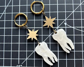 Tooth Earrings on Golden Hoops | Teeth | Molar | Macabre | Oddities | Curiosities | Gothic |