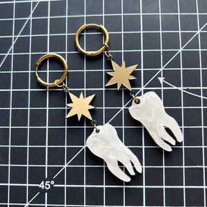 Tooth Earrings on Golden Hoops | Teeth | Molar | Macabre | Oddities | Curiosities | Gothic |