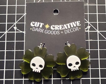 Skull Flower Hanging Earrings | Goth | Macabre | Oddities | Spooky | Strange | Hypoallergenic