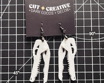 Alligator Skull Hanging Earrings | Macabre | Oddities | Skull | Spooky | Strange | Hypoallergenic
