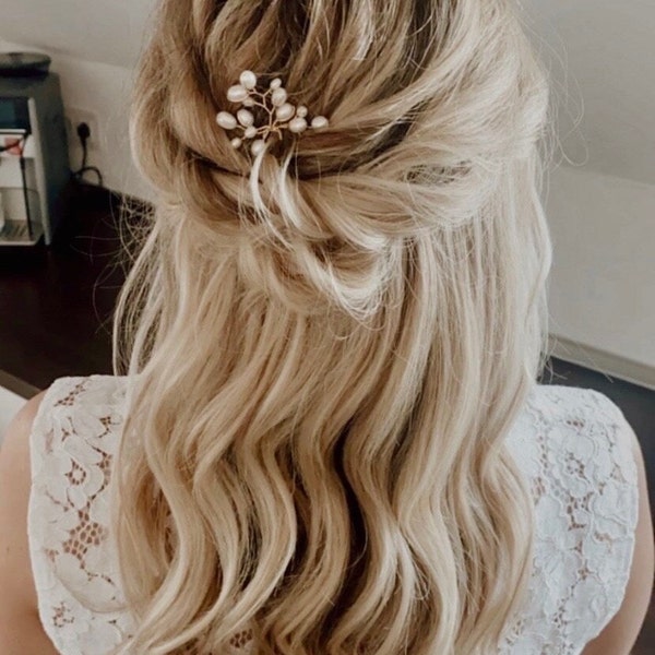 Brautschmuck: Traumschöne Haarnadel mit echten Süßwasserperlen | Haarschmuck für deine Hochzeit | Perlenschmuck für die Braut