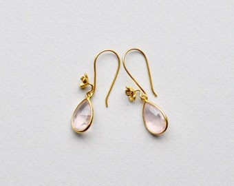 Fleurs : Boucles d'oreilles en quartz rose en argent sterling 925 | plaqué or, plaqué or rose, argent