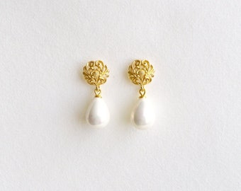 Flora : clous d'oreilles perle en argent sterling 925 | plaqué or, plaqué or rose, argent