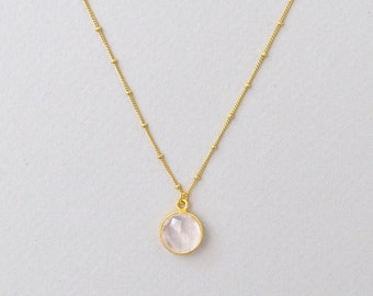 925 sterling silver chain with rose quartz pendant round | silver, gold plated, rose gold plated