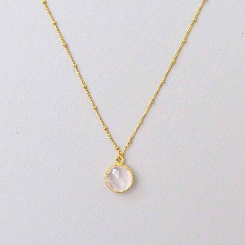 925 sterling silver chain with rose quartz pendant round silver, gold plated, rose gold plated image 1