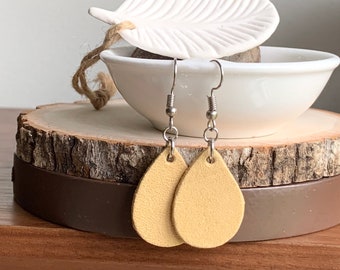 Leather Earrings ‖ Small Yellow Leather Teardrop Earrings