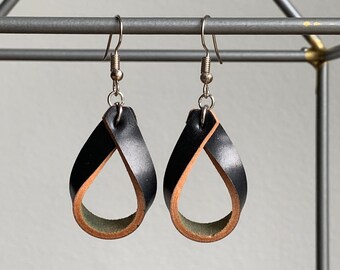 Leather Earrings ‖ Black Shell Cordovan Leather Loop Earrings