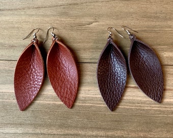 Leather Earrings ‖ Boho Leather Leaf Earrings