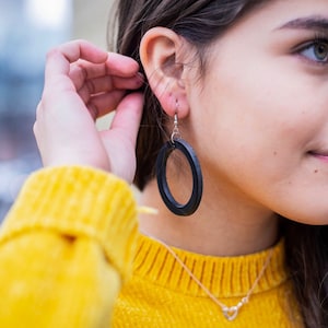Leather Earrings ‖ Black Hoop Earrings