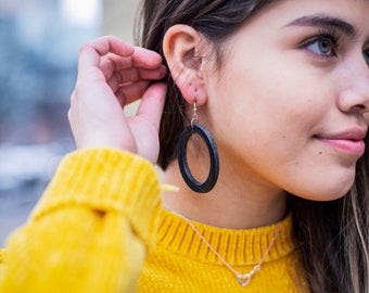 Leather Earrings ‖ Black Hoop Earrings