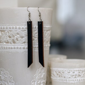 Leather Earrings ‖ Simple Minimalist Leather Bar Earrings in Black