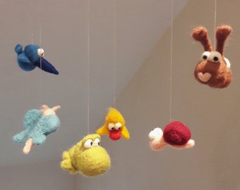 Felt mobile "Wiese Kunterbunt", mobile, felt, felt, animals, gift, birth, baptism, baby, boy, girl, children's room, decoration, fabric