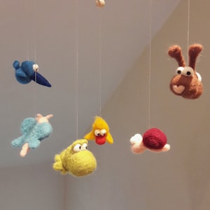 Felt mobile "Wiese Kunterbunt", mobile, felt, felt, animals, gift, birth, baptism, baby, boy, girl, children's room, decoration, fabric