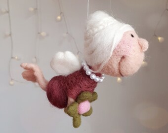 Adorable guardian angel, Grandma Irmgard, felted, felt angel, guardian angel gift, round birthday, Christmas, wife, girlfriend, pendant, car