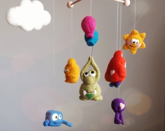 FeltMobile MONSTERCHEN felted Felt Mobile Monster Gift Boy Girls Baby Nursery Decoration Birth Baptism Birthday Kids Sun