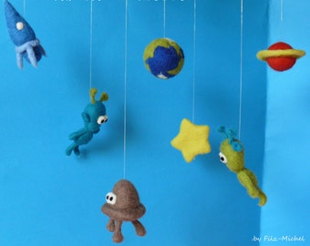 Felt mobile in SPACE felted hand-felted Mobile children's room decoration Boy baby gift Baptism Birthday Fabric baptismal gift felt-michel