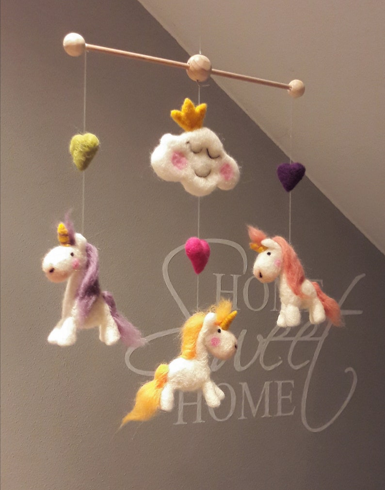 Gefilztes Mobile Sweet Unicorns & Wolke Flauschi filz Mobile Geschenk Geburt Taufe Baby Mädchen gefilzt filzen Kinderzimmer Dekoration deko zdjęcie 2