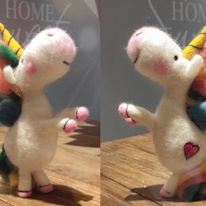 Zuckersüßes Einhorn Corny handgefilzt filz unicorn Geschenk Geburt Geburtstag Taufe Mädchen Frau Freundin Mobile Kinderzimmer dekoration zdjęcie 3