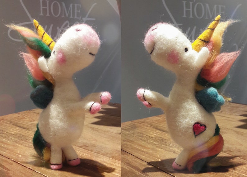 Zuckersüßes Einhorn Corny handgefilzt filz unicorn Geschenk Geburt Geburtstag Taufe Mädchen Frau Freundin Mobile Kinderzimmer dekoration zdjęcie 3