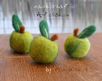3 enchanting green apples hand felted fruit Dekoobst pendant table decorations Summer Spring ast Filzapfel Filzfigur Filzmichel Apple