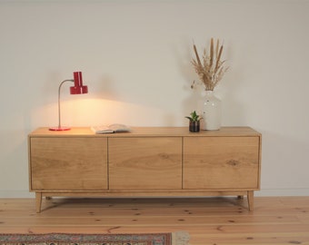 Buffet table basse en bois de chêne massif table TV vintage du milieu du siècle