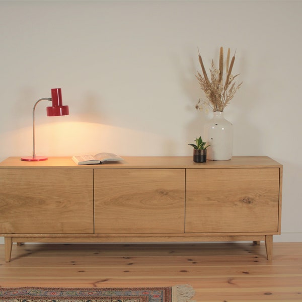 Sideboard solid oak wood lowboard TV table midcentury vintage