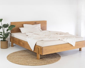 Bed made of solid oak wood with headboard oak wood oak bed