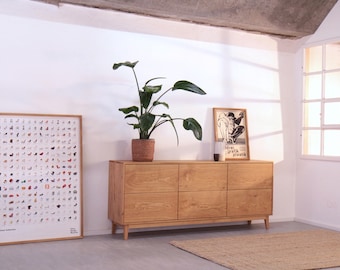 Sideboard made of solid oak midcentury Fino medium oak sideboard solid wood wild oak solid wood