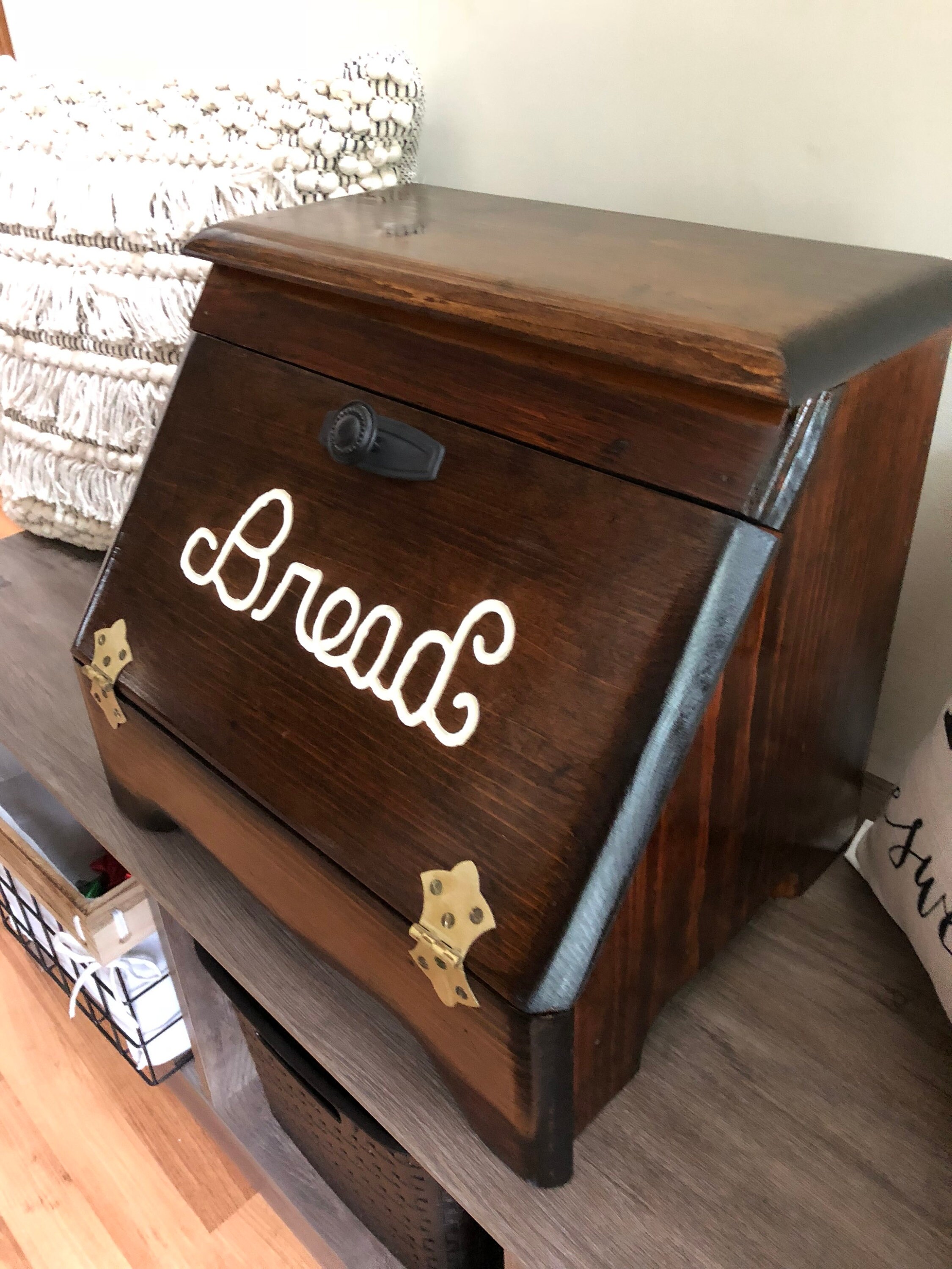 Dark Stain Rustic Bread Box Etsy España