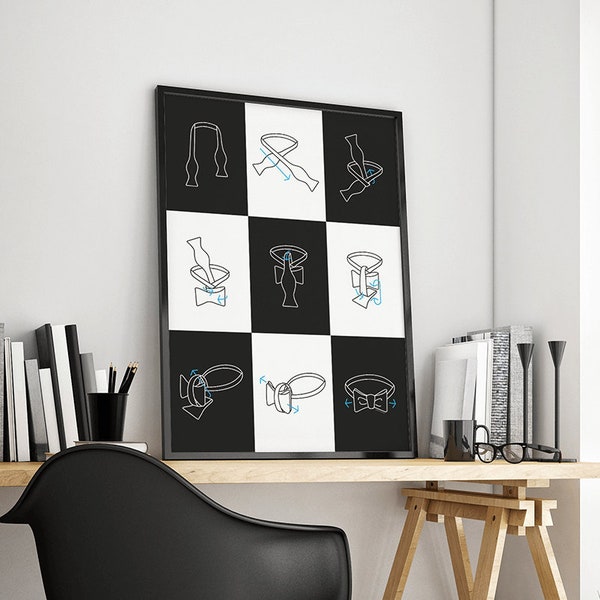 Poster for Living room, office, studio, bedroom-user Manual binding of the bow Tie. Black & white Design