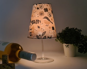 Weinglaslampe | Windlicht | Tischlampe | Lampenschirm aus Stoff | Wein | Tischdekoration | Kerzen | Geschenkidee Frauen | Weihnachtsgeschenk