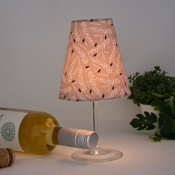 Weinglaslampe | Windlicht | Tischlampe | Lampenschirm aus Stoff | Wein | Tischdekoration | Kerzen | Geschenkidee Frauen | Weihnachtsgeschenk