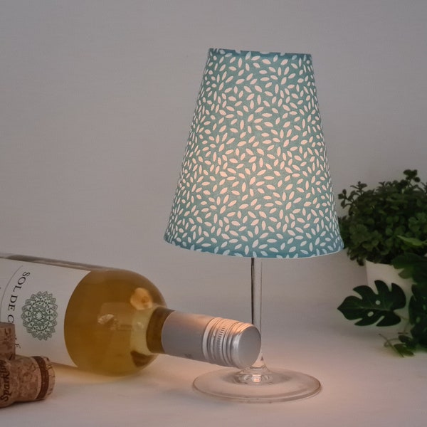 Weinglaslampe | Windlicht | Tischlampe | Lampenschirm aus Stoff | Wein | Tischdekoration | Kerzen | Geschenkidee Frauen | Weihnachtsgeschenk