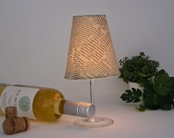 Weinglaslampe | Windlicht | Tischlampe | Lampenschirm aus Stoff | Wein | Tischdekoration | Kerzen | Geschenkidee Frauen | Weihnachtsgeschenk