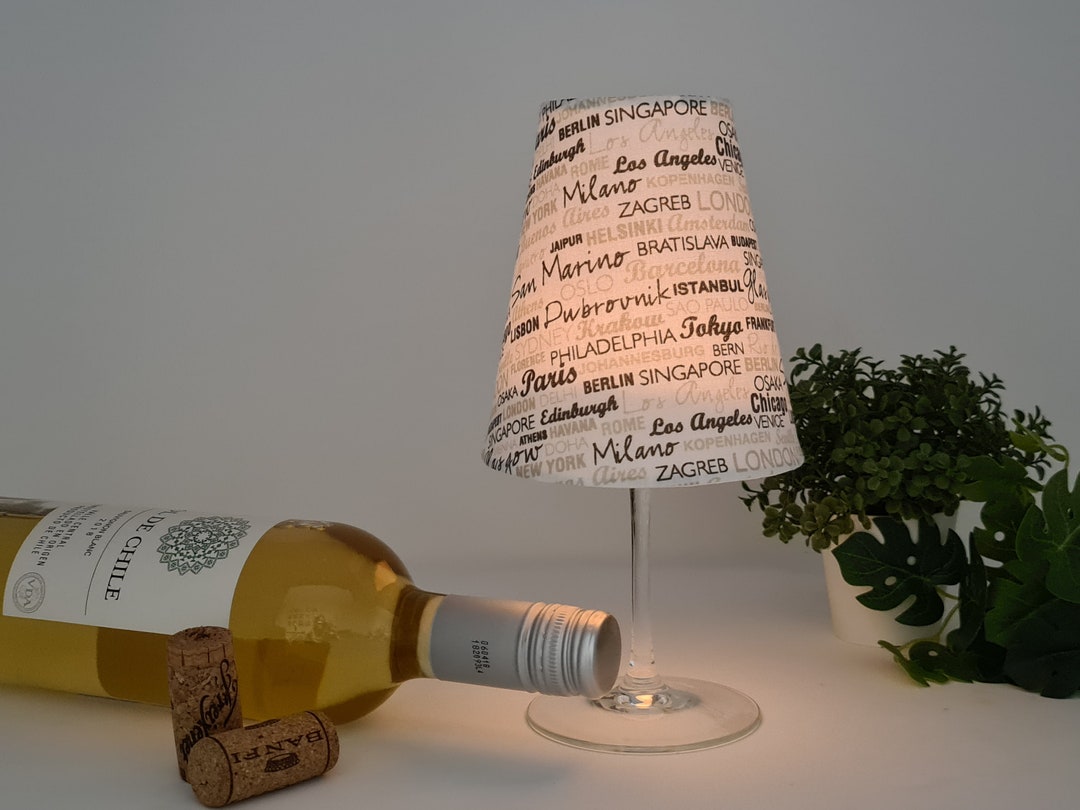 Wine Glass Lamp Lantern Table Lamp Fabric Lampshade Etsy