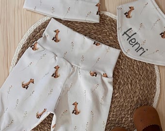 Personalized Baby Gift Set | Harem Pants, Scarf with Name & Beanie | Newborn Outfit | Birth Gift | Baby Set Fox