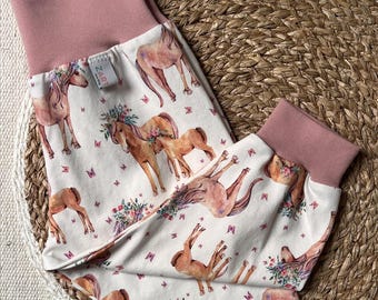 Baby Horse-themed Harem Pants | Girls' Harem Pants | Boho Horse-themed Pants | Comfortable Baby Pants | Grow-with-me Pants | Handmade Children's Clothing Gift