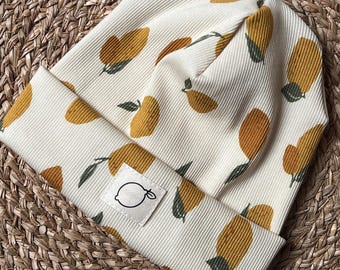 Baby Lemon Beanie | Summer Hat for Baby and Child | Lightweight Ribbed Jersey Hat | Transitional Hat