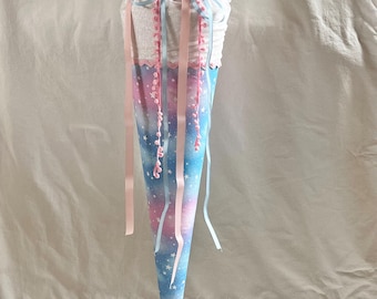 Personalized fabric school cone with name | School cone for girls with pastel stars | First day of school | Keepsake pillow