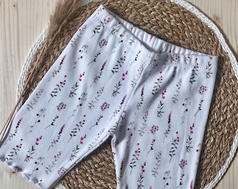 Children's cycling shorts with a floral meadow design | Short ribbed jersey biker shorts | Summer trousers for babies and children | Handmade floral print