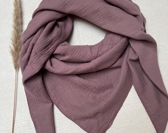 Muslin triangle scarf in antique mauve – Soft cotton scarf for adults | Muslin neckerchief | Minimalist accessory