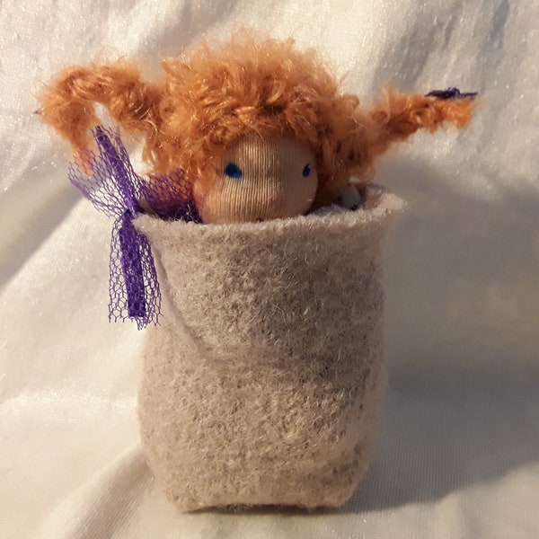 Worry and wish angel 9 cm in a felt bag, guardian angel, gift worry doll