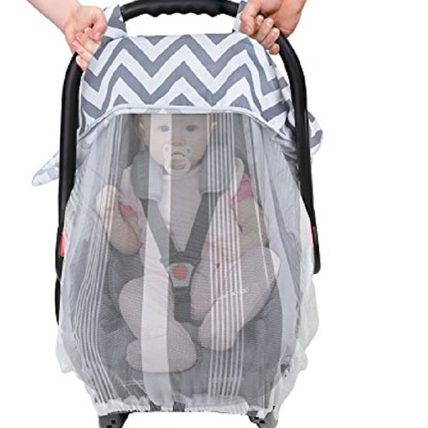 Light Weight Breathable Baby Carseat Canopy with FREE Pacifier Strap, Car Seat  Cover Baby Shower Gift.