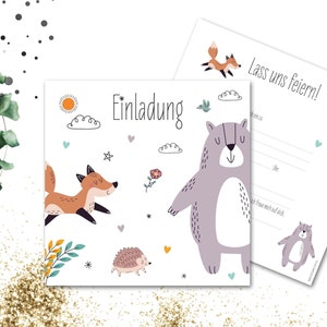 Cartons d'invitation "Animaux de la forêt" | anniversaire | soirée à thème | Anniversaire d'enfants | Animaux | ours | Renard | Hérisson