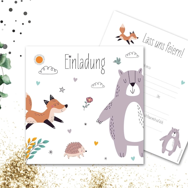 10 invitation cards "Forest Animals"