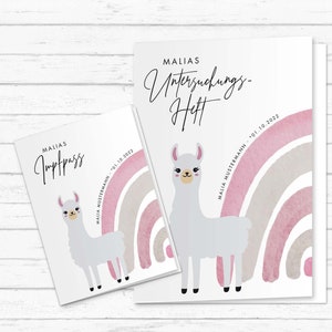 Impfpass-/U-Heft-Hülle mit Name LAMA | Geburtsdatum | inkl. Umschlag | Baby | Kinder | Rosa | Lama | PVC