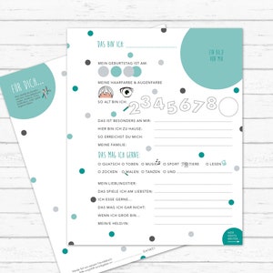 Freundebuchseiten "DOTS petrol" | Freundekarten | Freundebuch | Ordner | Kita | Kindergarten | Freunde | Schule | Punkte