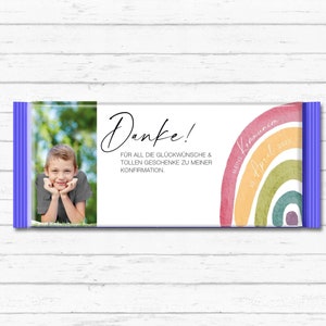 Dankes-Banderole "Regenbogen bunt" | Schokolade | Danksagung | Dankeskarte | Geburt | Taufe | Konfirmation | Kommunion | Firmung