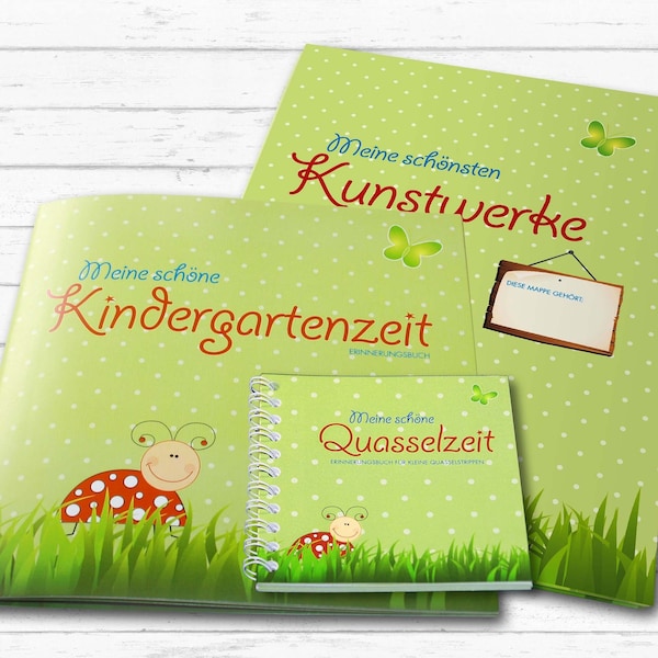 3er-Set Kiga-Buch, Quasselzeit & Sammelmappe | Krabbelkäfer | Kindergarten | Kita | Erinnerung | Geschenk